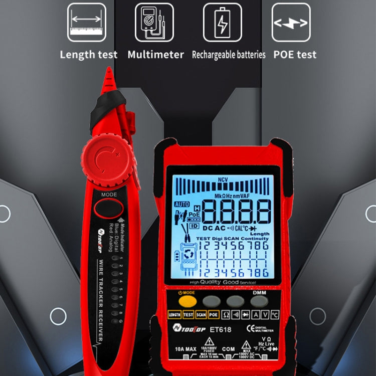Rechargeable Adjustable Network Cable Tester Wire Tracker POE Cable Tester, ET618 (Red)