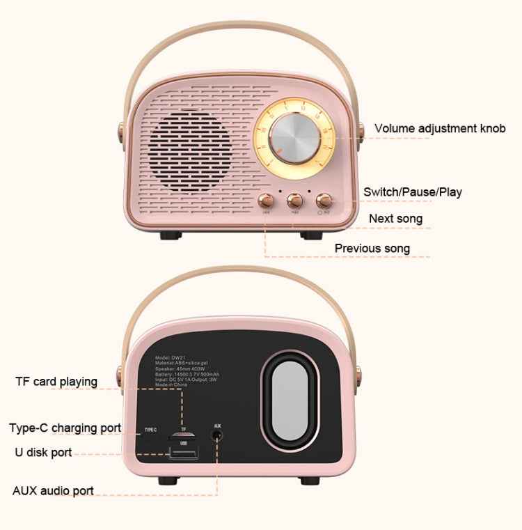 DW21 Vintage Radio BT Speaker Support TF Card/U Disk to Play