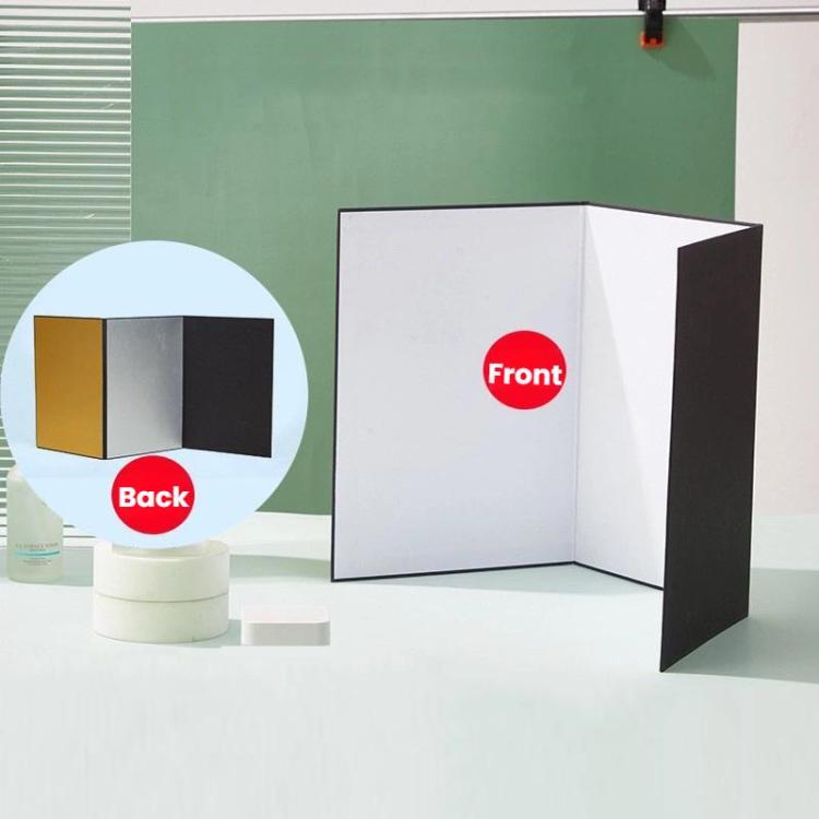 Tri-Fold Photography Cardstock Reflector Props, A3 One Side All White, A3 One Side All Black, A3 One Side All Gold, A4 One Side All White, A4 One Side All Silver, A4 One Side All Gold