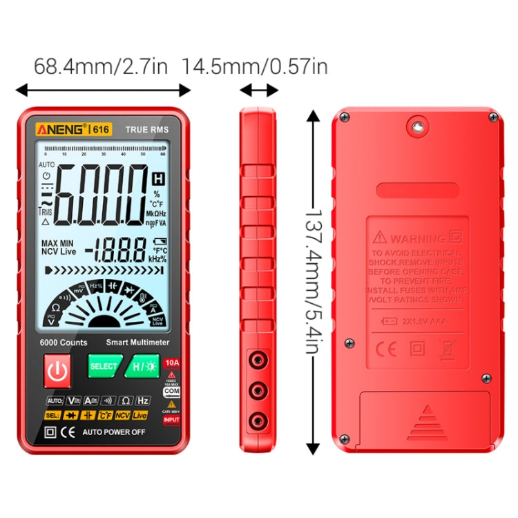 ANENG 616 Automatic High-precision Digital Display Capacitance Multimeter, Red, Black