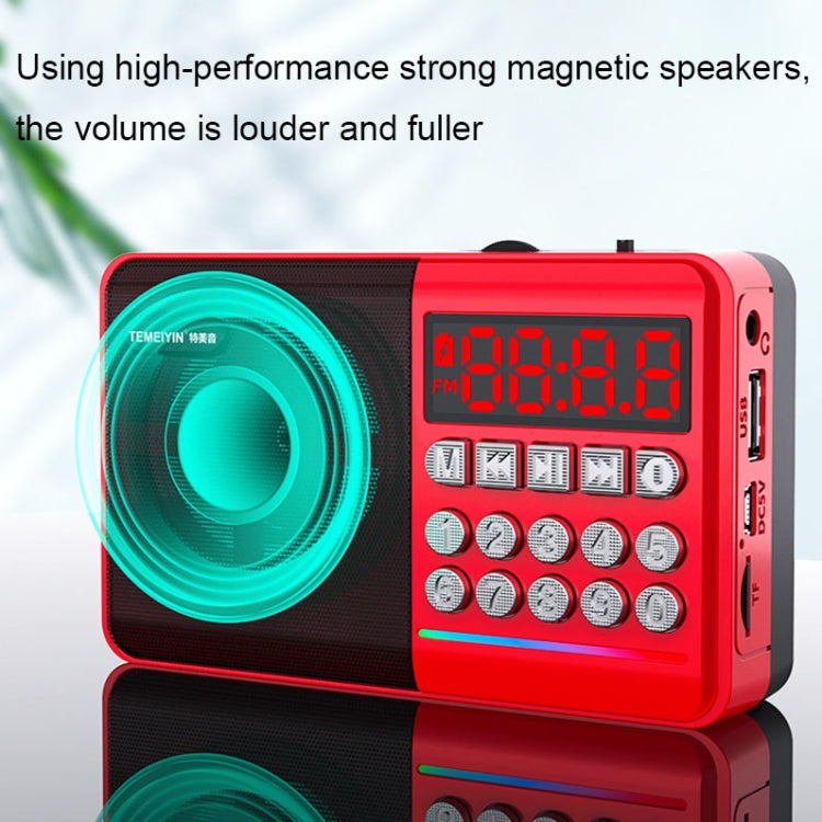 TEMEIYIN LED Digital Display Card Bluetooth Radio Speaker Morning Exercise Portable Player, Red, Red with Light