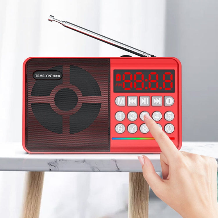 TEMEIYIN LED Digital Display Card Bluetooth Radio Speaker Morning Exercise Portable Player, Red, Red with Light