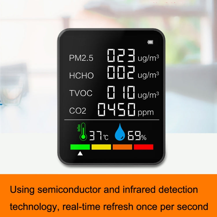ZN-2COWT 6 In 1 PM2.5 Infrared Sensor CO2 Formaldehyde TVOC Temperature Humidity Detector, 6 In 1 Infrared/Semiconductor