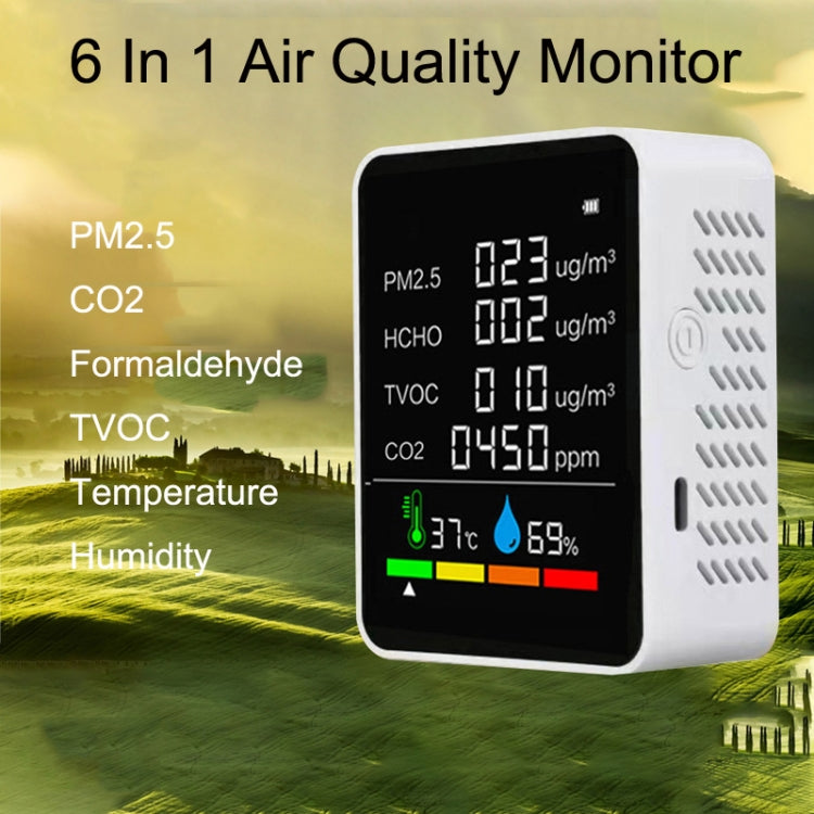 ZN-2COWT 6 In 1 PM2.5 Infrared Sensor CO2 Formaldehyde TVOC Temperature Humidity Detector, 6 In 1 Infrared/Semiconductor