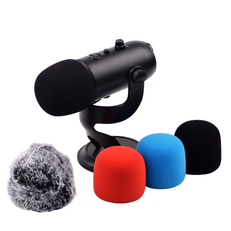 For Blue Yeti Pro Anti-Pop and Windproof Sponge/Fluffy Microphone Cover, Black Sponge, Gray Hair
