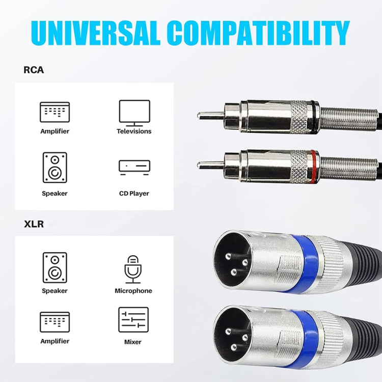 2RCA Male 2XLR Caron Male Speaker Audio Balance Cable, Length:, 0.5m, 1m, 1.5m, 2m, 3m, 5m, 10m, 20m