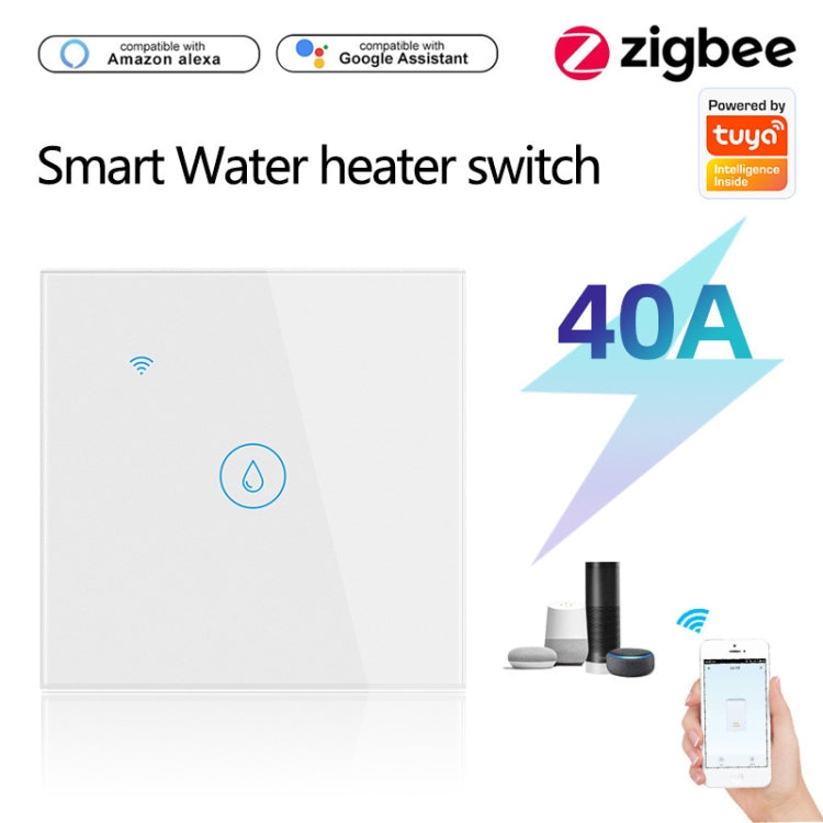 Tuya ZigBee 40A Smart High Power Water Heater Light Air Conditioner Switch Time Voice Remote Control, ZigBee 40A White