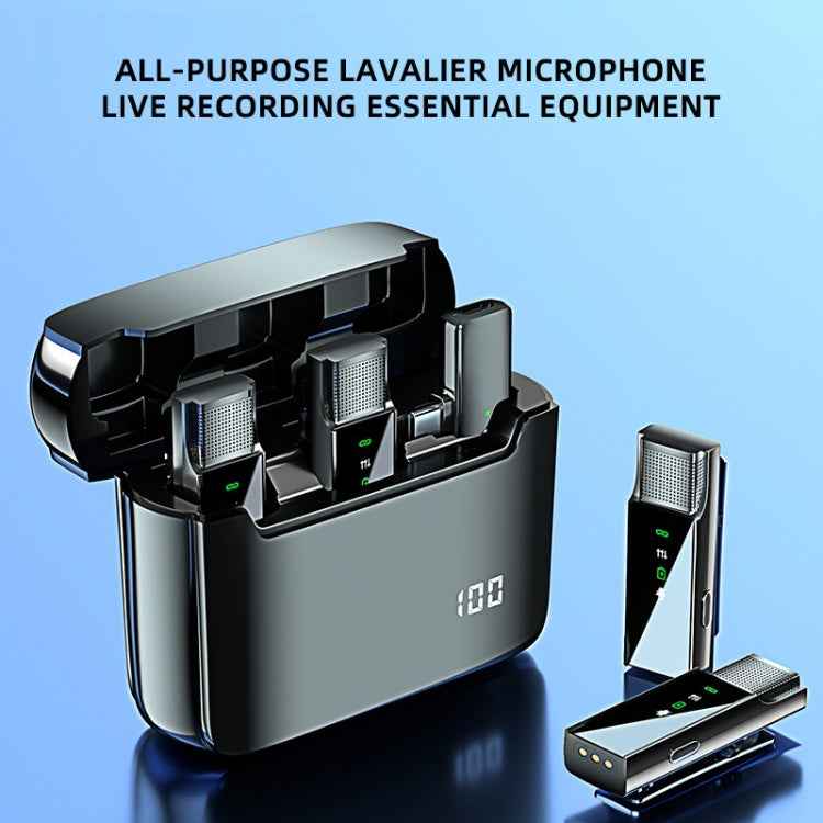 Digital Display Wireless Lavalier Microphone With Charging Compartment,Spec:, S16-S One To Two Black USB-C/Type-C Interface, S16-S One To Two Black 8 Pin Interface