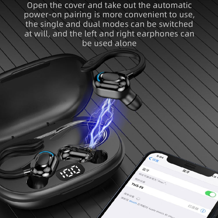 F8 Hanging Ear Stereo Wireless Bluetooth Earphones With Charging Bin, With Charging Bin(Red Double Ear), With Charging Bin(Green Double Ear), With Charging Bin(Blue Double Ear), With Charging Bin(Black Double Ear)
