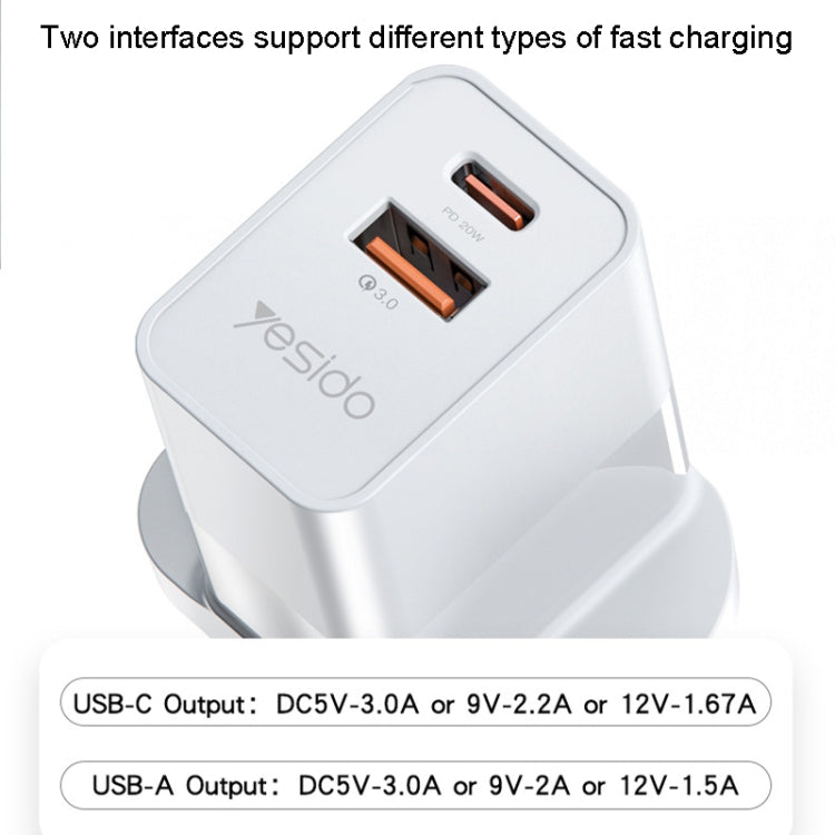 Yesido YC32PD20W + QC3.0 Dual-port Fast Charging Head Mobile Phone Charger
