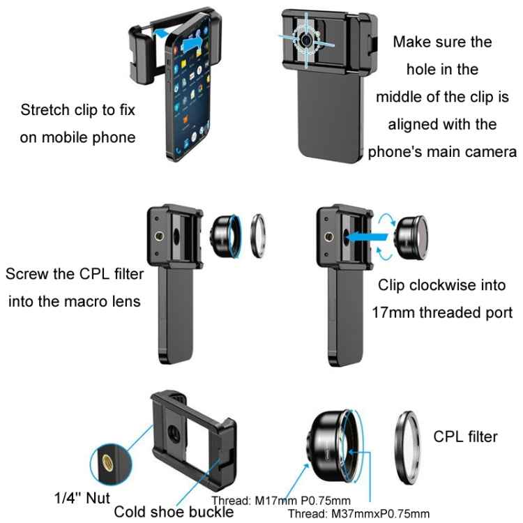 APEXEL CM-HB100CPL HB100mm HD External Macro Mobile Phone Lens with CPL