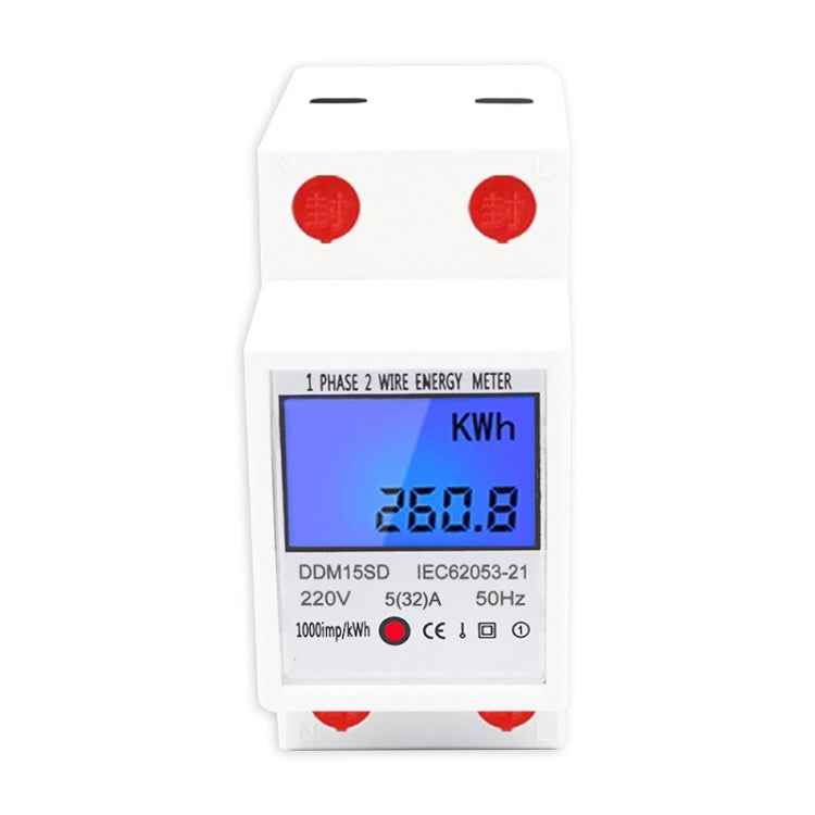 DDM15SD Single-phase Multi-function Rail Meter with Backlight LCD Display, 5 (20) A, 5 (32) A, 10 (40) A, 15 (60) A, 20 (80) A, 5 (80) A
