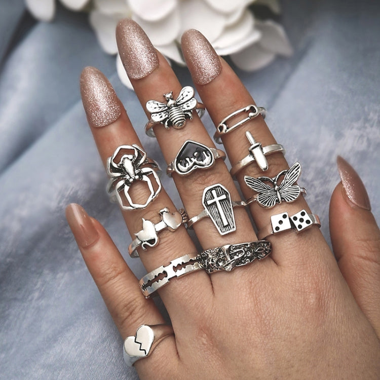 12pcs/set Heart Cross Butterfly Mushroom Spider Open Ring