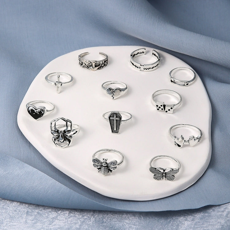 12pcs/set Heart Cross Butterfly Mushroom Spider Open Ring