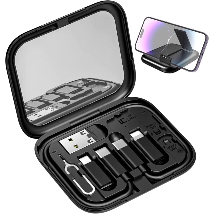 HE-C098 Multi-Functional USB Adapter Charging Cable Kit With Makeup Mirror & Phone Holder, HE-C098 Black, HE-C098 White