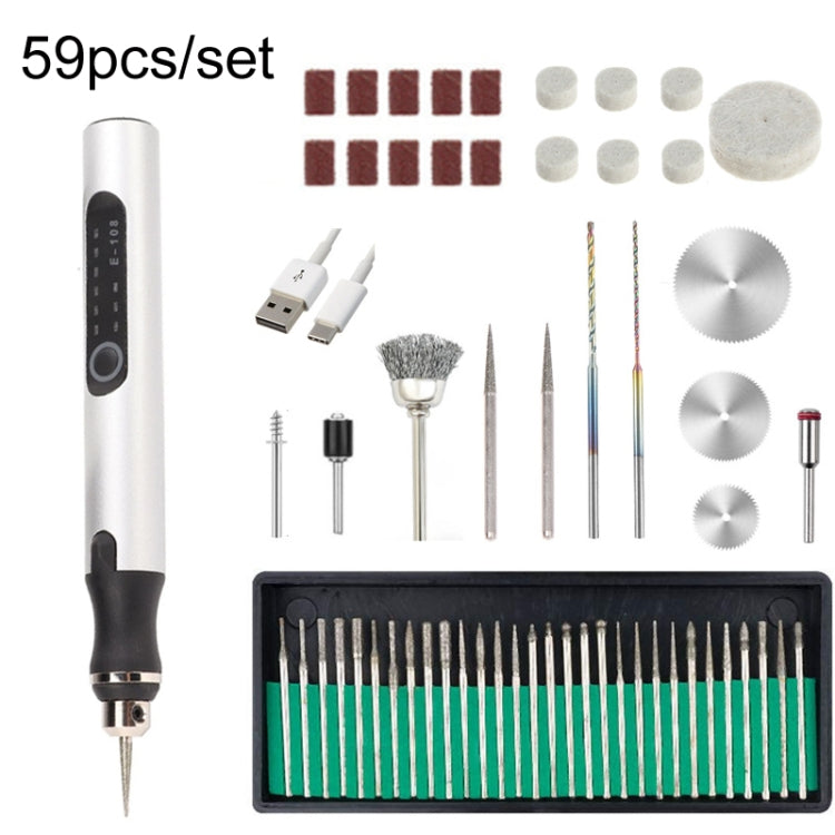 E108 59pcs/set Wireless Portable USB Rechargeable Mini Electric Drill Pen