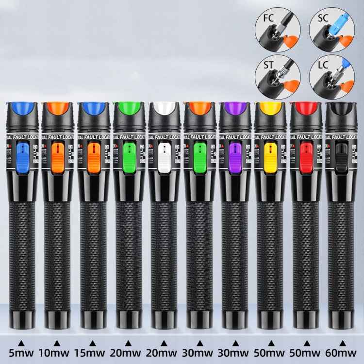 1-60 km Optical Fiber Red Light Pen 5/10/15/20/30/50/60MW Red Light Source Light Pen, 5mW Blue, 10mW Orange, 15mW Blue+Orange, 20mW White, 20mW Green, 30mW Purple, 30mW Green+Orange, 50mW Red, 50mW Yellow, 60mW Black