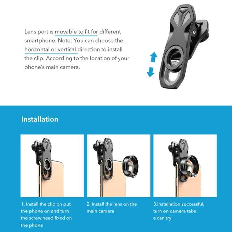 APEXEL APL-HB100MM HD Insect Jewelry 100 Micro External Mobile Phone Lens