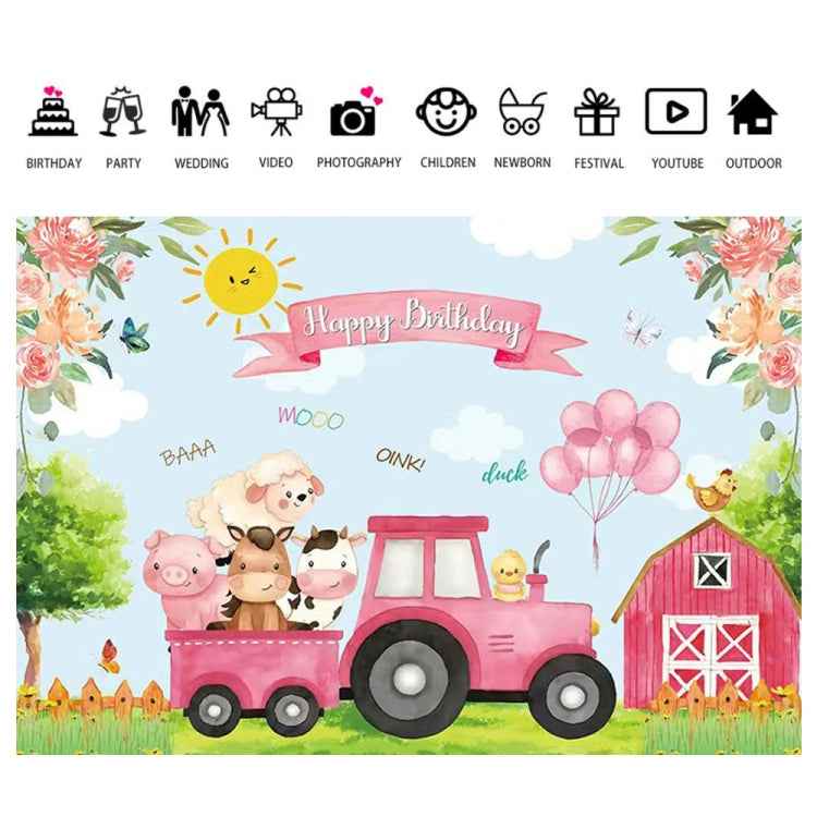 150 x 100cm Farm Animal Truck Backdrop Boy Happy Birthday Background Party Decorations, 150 x 100cm Farm Animal Truck