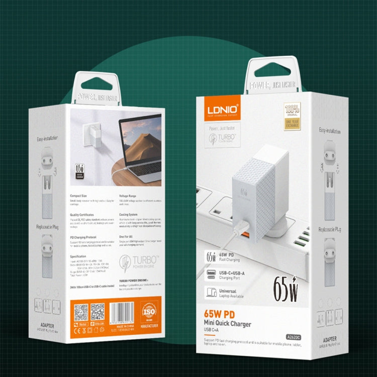LDNIO A2620C 65W Universal Phone Tablet Charger Type-C/USB-C Port Fast Charger