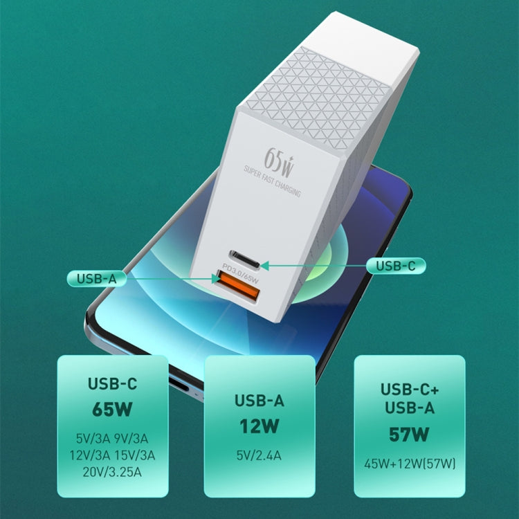 LDNIO A2620C 65W Universal Phone Tablet Charger Type-C/USB-C Port Fast Charger, 65W EU Plug, 65W UK Plug, 65W US Plug