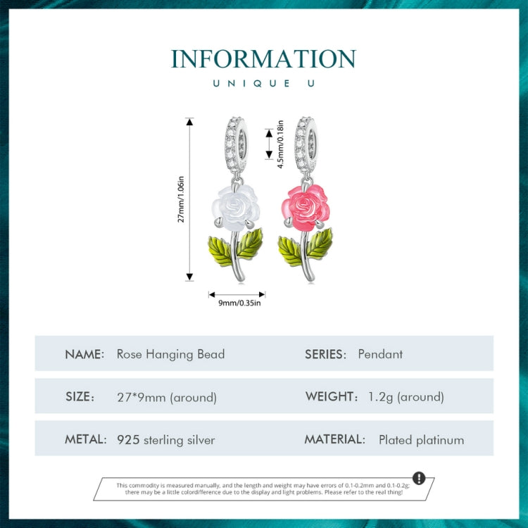 Sterling Silver Zircon Rose UV Color Changing Bead Accessory