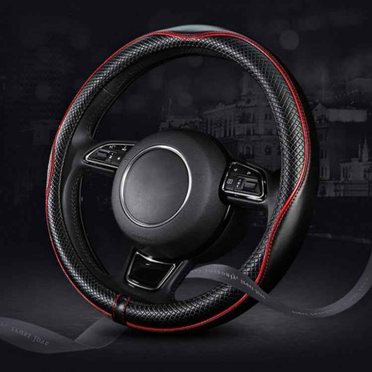 38cm Car Embossed Leather Steering Wheel Cover, Black Red, Black Blue, Dark Coffee, Black Light Coffee, All Black, All Coffee, D Type Black Red, D Type Black, D Type Black Coffee, D Type All Black, D Type All Coffee, D Type Black Light Coffee