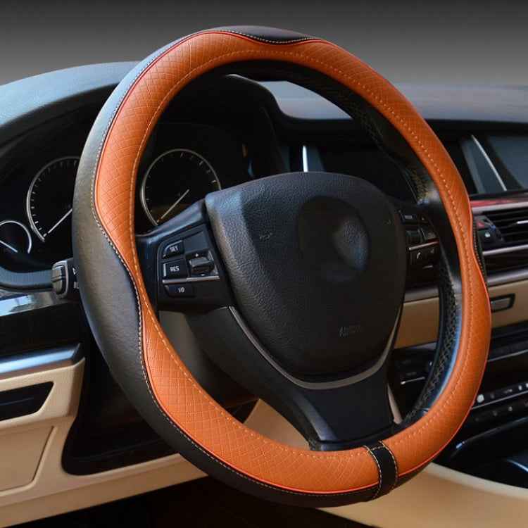 38cm Car Embossed Leather Steering Wheel Cover, Black Red, Black Blue, Dark Coffee, Black Light Coffee, All Black, All Coffee, D Type Black Red, D Type Black, D Type Black Coffee, D Type All Black, D Type All Coffee, D Type Black Light Coffee