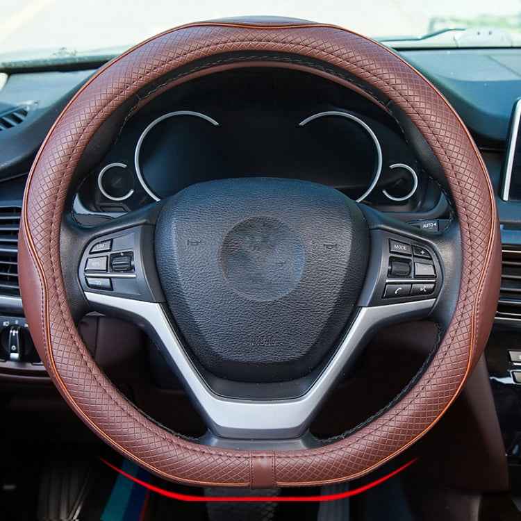 38cm Car Embossed Leather Steering Wheel Cover, Black Red, Black Blue, Dark Coffee, Black Light Coffee, All Black, All Coffee, D Type Black Red, D Type Black, D Type Black Coffee, D Type All Black, D Type All Coffee, D Type Black Light Coffee