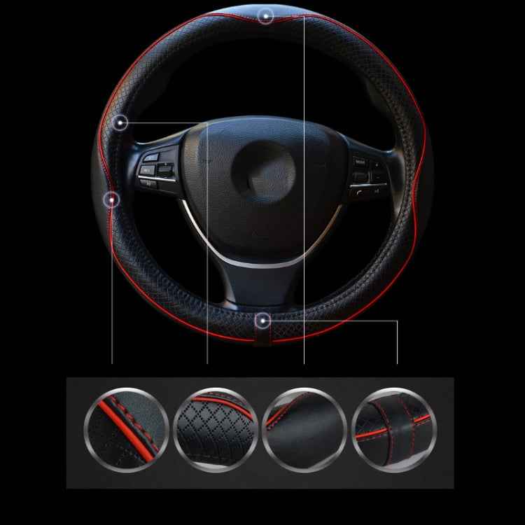 38cm Car Embossed Leather Steering Wheel Cover, Black Red, Black Blue, Dark Coffee, Black Light Coffee, All Black, All Coffee, D Type Black Red, D Type Black, D Type Black Coffee, D Type All Black, D Type All Coffee, D Type Black Light Coffee