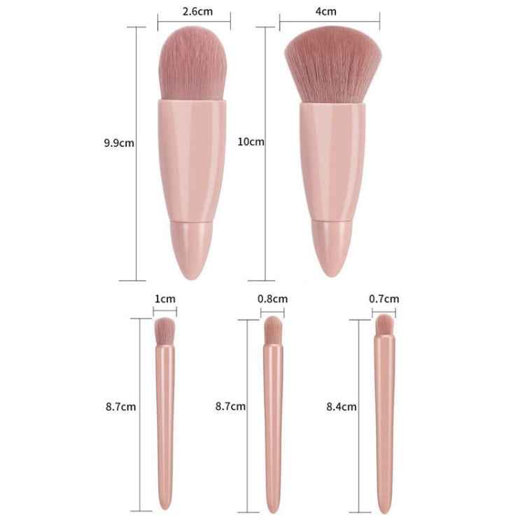 5pcs/Set Medium Portable Makeup Brush Set With Mirror Mini Multifunctional Makeup Brush, Brown, Rose Red, Pink, Fluorescent Green