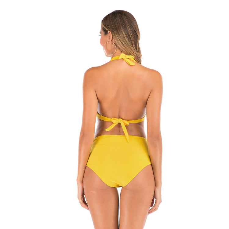 Lace-Up Halter Backless High-Waisted Swimsuit Split Printed Bikini Swimsuit, S, M, L