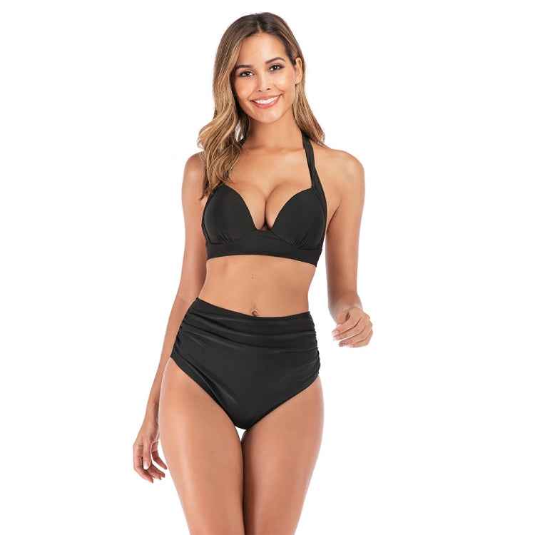 Lace-Up Halter Backless High-Waisted Swimsuit Split Printed Bikini Swimsuit, S, M, L