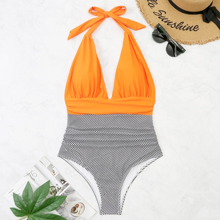 Summer One-piece Backless Lace-Up Ladies Swimsuit Floral-print Halter Bikini, S, M, L