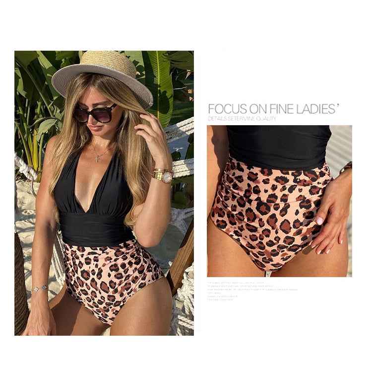 Summer One-piece Backless Lace-Up Ladies Swimsuit Floral-print Halter Bikini, XL