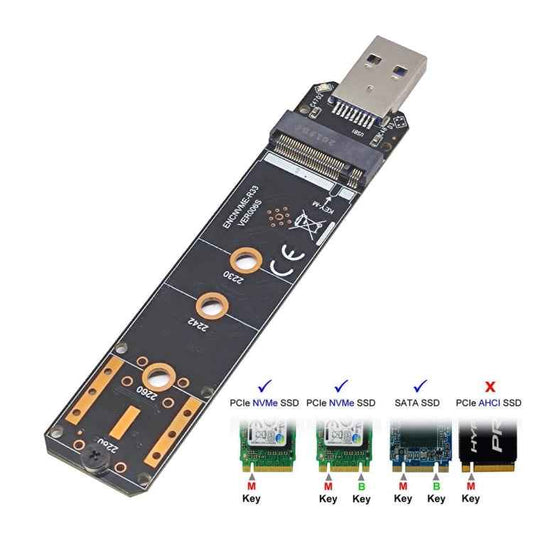 USB3.1 10Gbps GEN2 To NVME SATA Dual Protocol M.2 SSD Riser Card, USB3.1 To NVME SATA