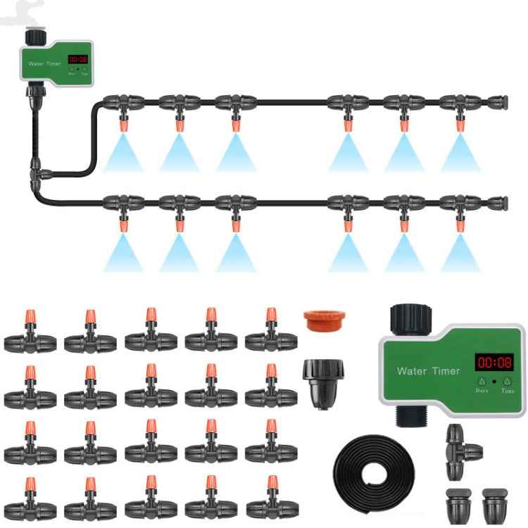 Irrigation System Intelligent Controller Automatic Timed Watering Device, 1 Water Outlet, 2 Water Outlet, 10m 10sets Hanging Spray Sprinklers, 10m 10sets Ground Plug Dual-use Suit, 20m 20sets Hanging Spray Nozzles, 20m 20sets Ground Plug Dual-use Suit