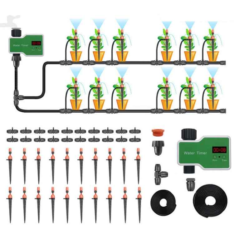 Irrigation System Intelligent Controller Automatic Timed Watering Device, 1 Water Outlet, 2 Water Outlet, 10m 10sets Hanging Spray Sprinklers, 10m 10sets Ground Plug Dual-use Suit, 20m 20sets Hanging Spray Nozzles, 20m 20sets Ground Plug Dual-use Suit