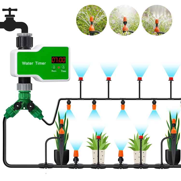 Irrigation System Intelligent Controller Automatic Timed Watering Device, 1 Water Outlet, 2 Water Outlet, 10m 10sets Hanging Spray Sprinklers, 10m 10sets Ground Plug Dual-use Suit, 20m 20sets Hanging Spray Nozzles, 20m 20sets Ground Plug Dual-use Suit