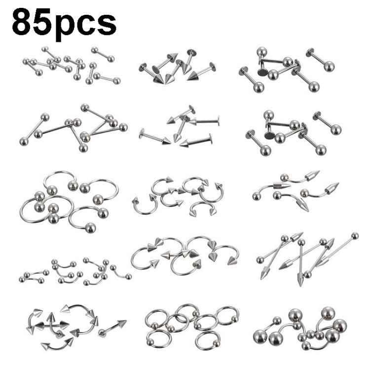 85pcs Piercing Jewelry Stainless Steel Lip Studs Eyebrow Studs Nose Studs