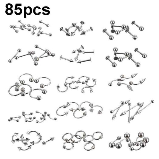 85pcs Piercing Jewelry Stainless Steel Lip Studs Eyebrow Studs Nose Studs