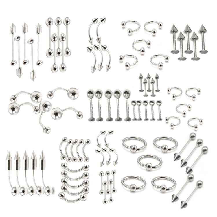 85pcs Piercing Jewelry Stainless Steel Lip Studs Eyebrow Studs Nose Studs