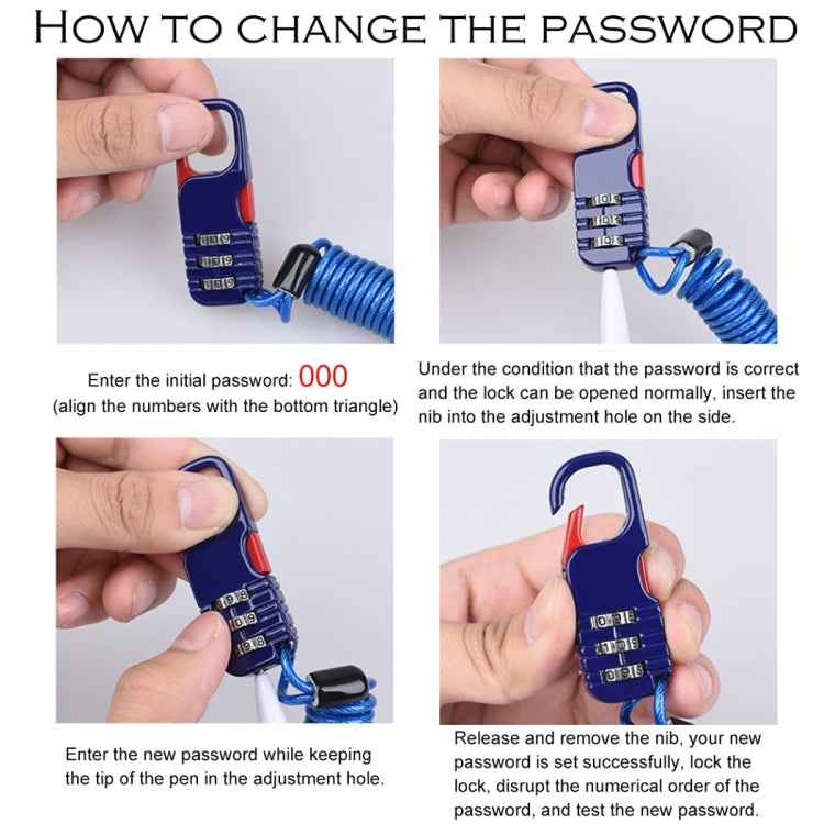 Helmet Anti Theft Password Lock Motorcycle Car Basket Soft Lock, Blue, White, Black, Pink