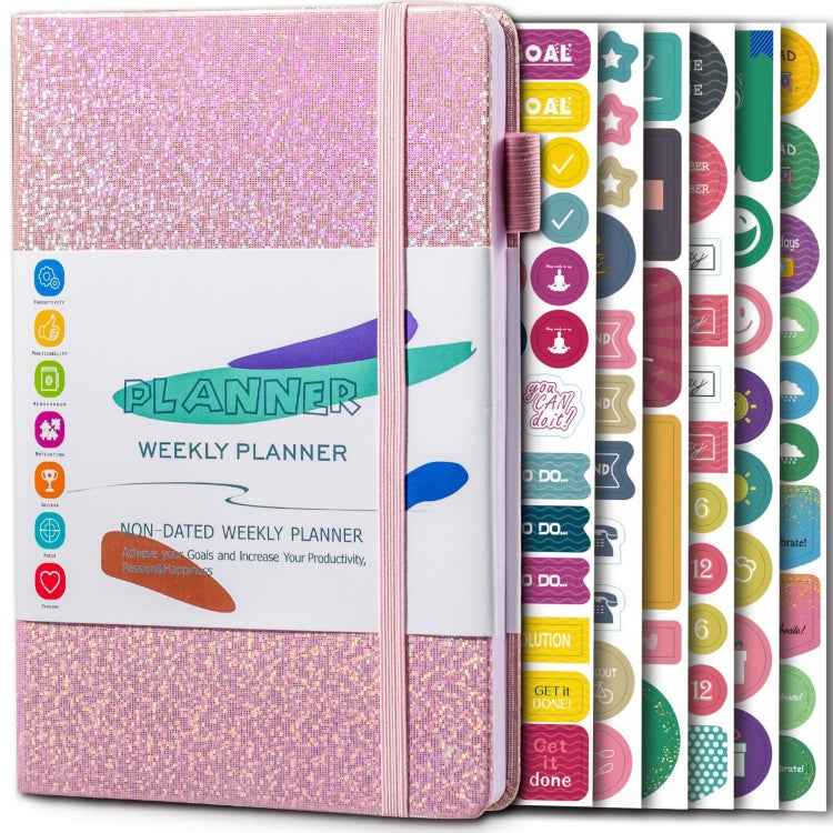 A5 Starry Sky Undated Planner Journal Financial Notebook, Purple, Blue, Gray, Pink, Yellow, Silver