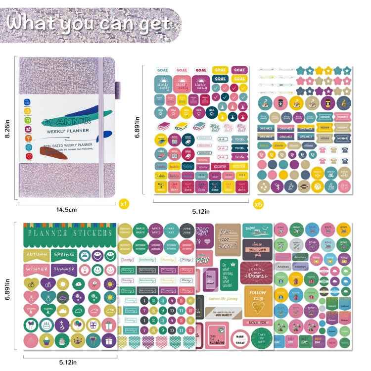 A5 Starry Sky Undated Planner Journal Financial Notebook, Purple, Blue, Gray, Pink, Yellow, Silver