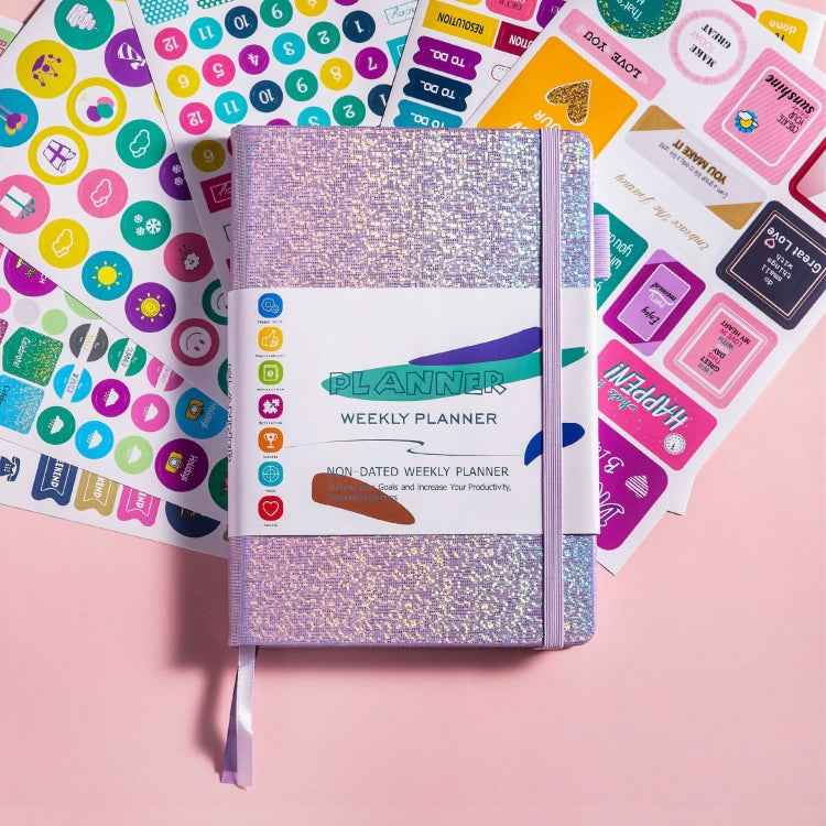 A5 Starry Sky Undated Planner Journal Financial Notebook, Purple, Blue, Gray, Pink, Yellow, Silver