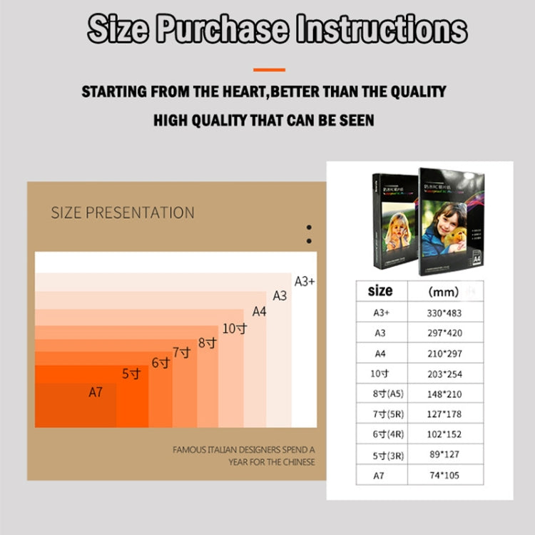 260g Waterproof RC Photo Paper for Brother/Epson/Lenovo/HP/Canon Inkjet Printers, 6 Inch 50 Sheets, 5 -inch 50 Sheets, 7 -inch 50 Sheets, A5 50 Sheets, A4 20 Sheets, A3 20 Sheets, A3+ 20 Sheets