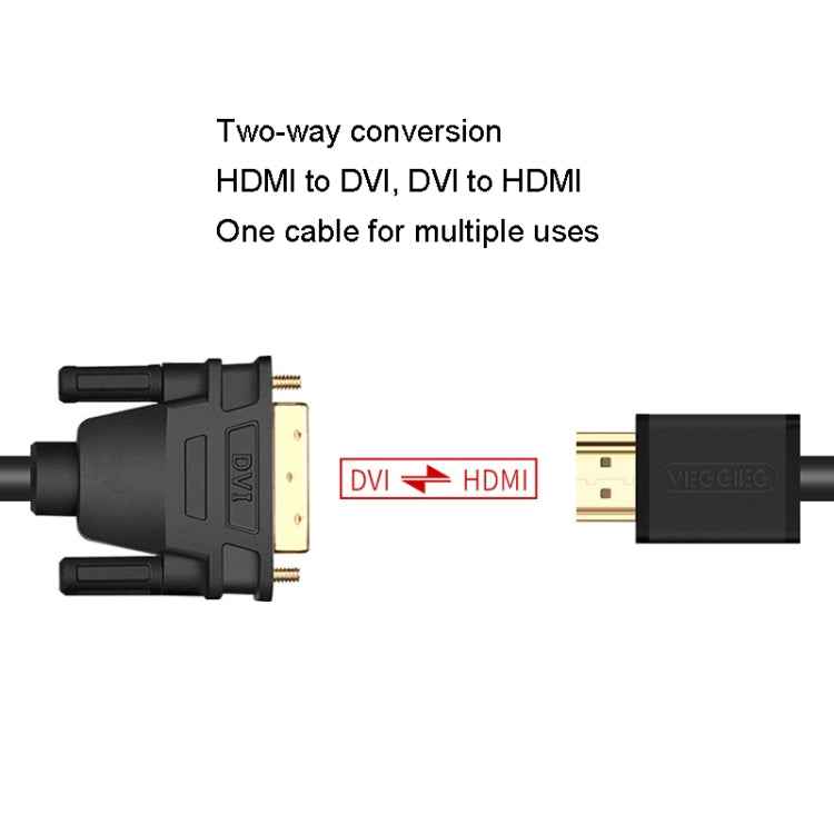 VEGGIEG HDMI To DVI Computer TV HD Monitor Converter Cable Can Interchangeable, 1m, 1.5m, 2m, 3m, 5m, 8m, 10m, 12m, 15m