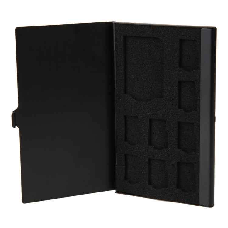 1SD+ 8TF  Aluminum Micro SD Cards Holder Pin Storage Box 9 solts for SD/ SIM/TF Memory Card, Black, Silver