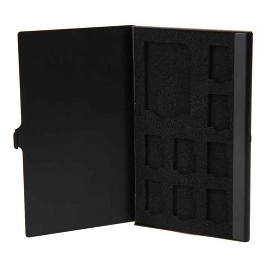 1SD+ 8TF  Aluminum Micro SD Cards Holder Pin Storage Box 9 solts for SD/ SIM/TF Memory Card, Black, Silver